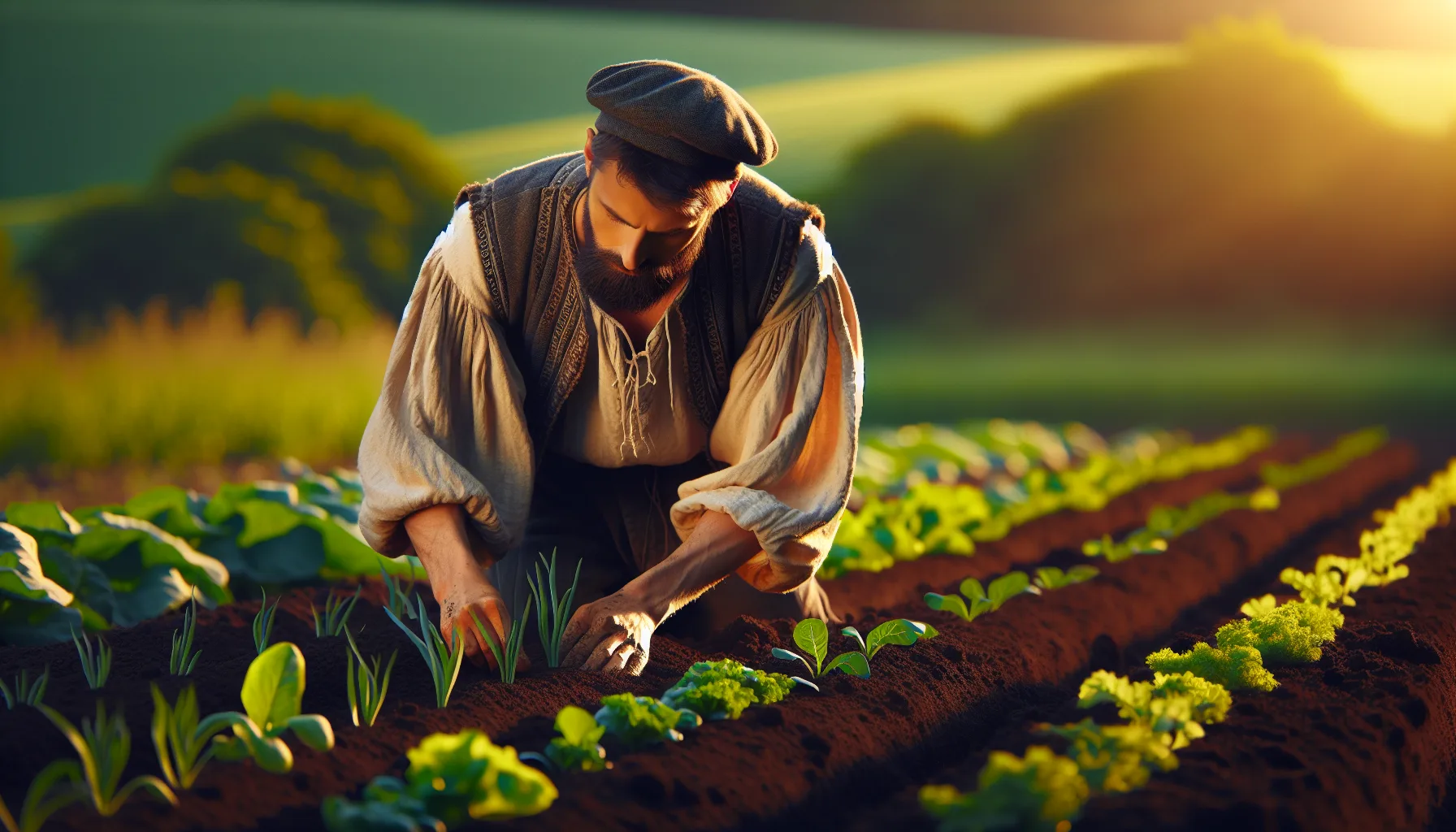 Agriculteur européen pratiquant l'agroécologie avec cultures intercalaires et couverture du sol