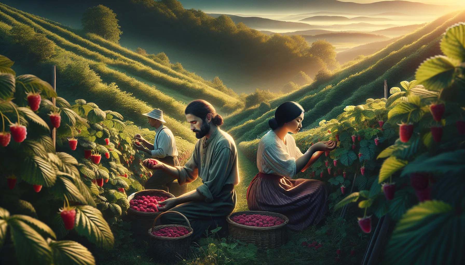 Récolte de framboises dans la région de Zlatibor en Serbie avec cueilleuses dans les collines verdoyantes